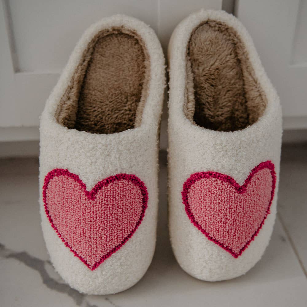 PINK/RED HEART FUZZY SLIPPERS