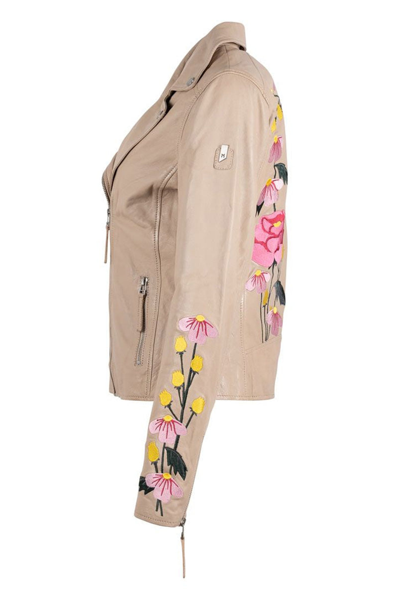 PEONIE EMBROIDERED LEATHER JACKET