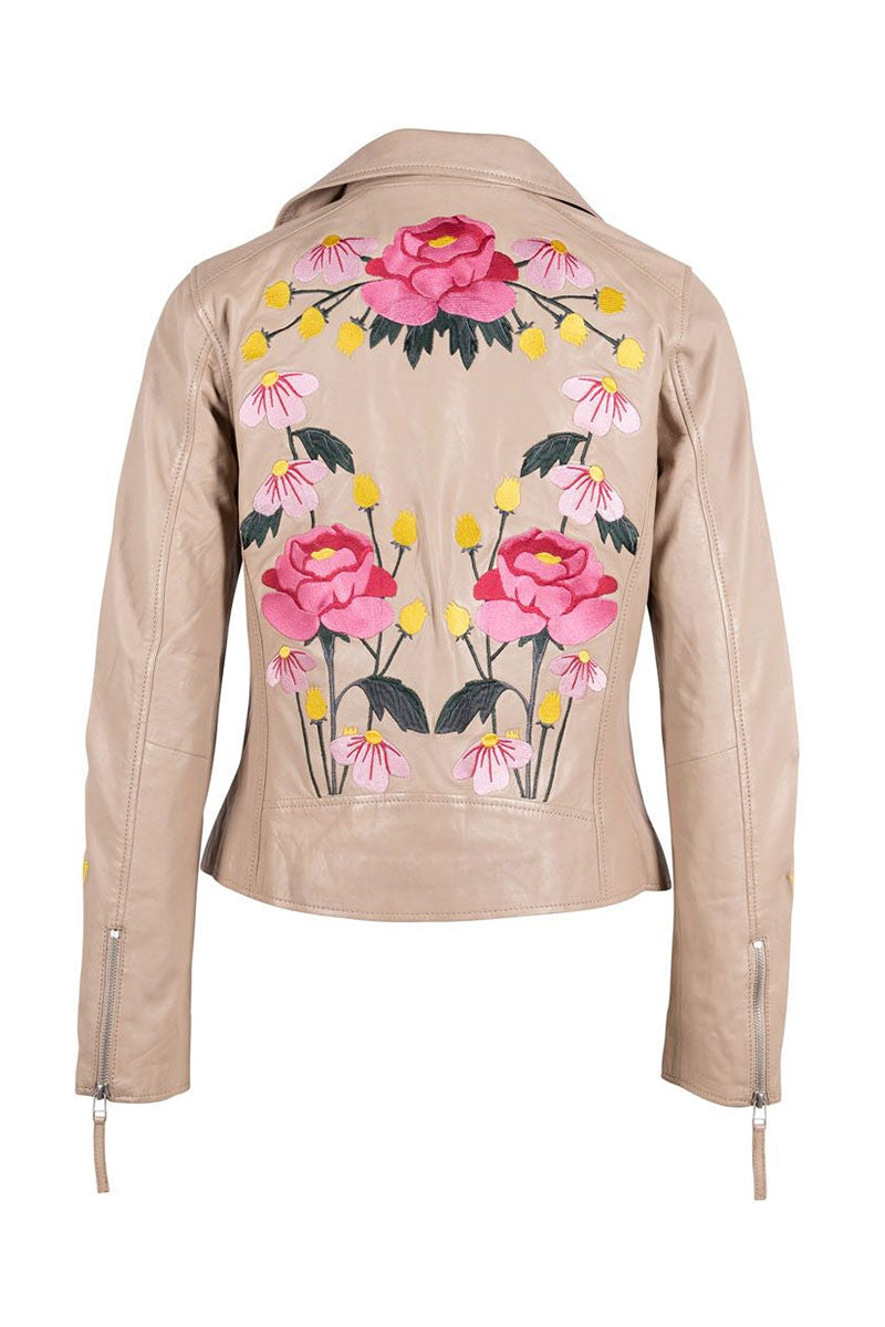 PEONIE EMBROIDERED LEATHER JACKET