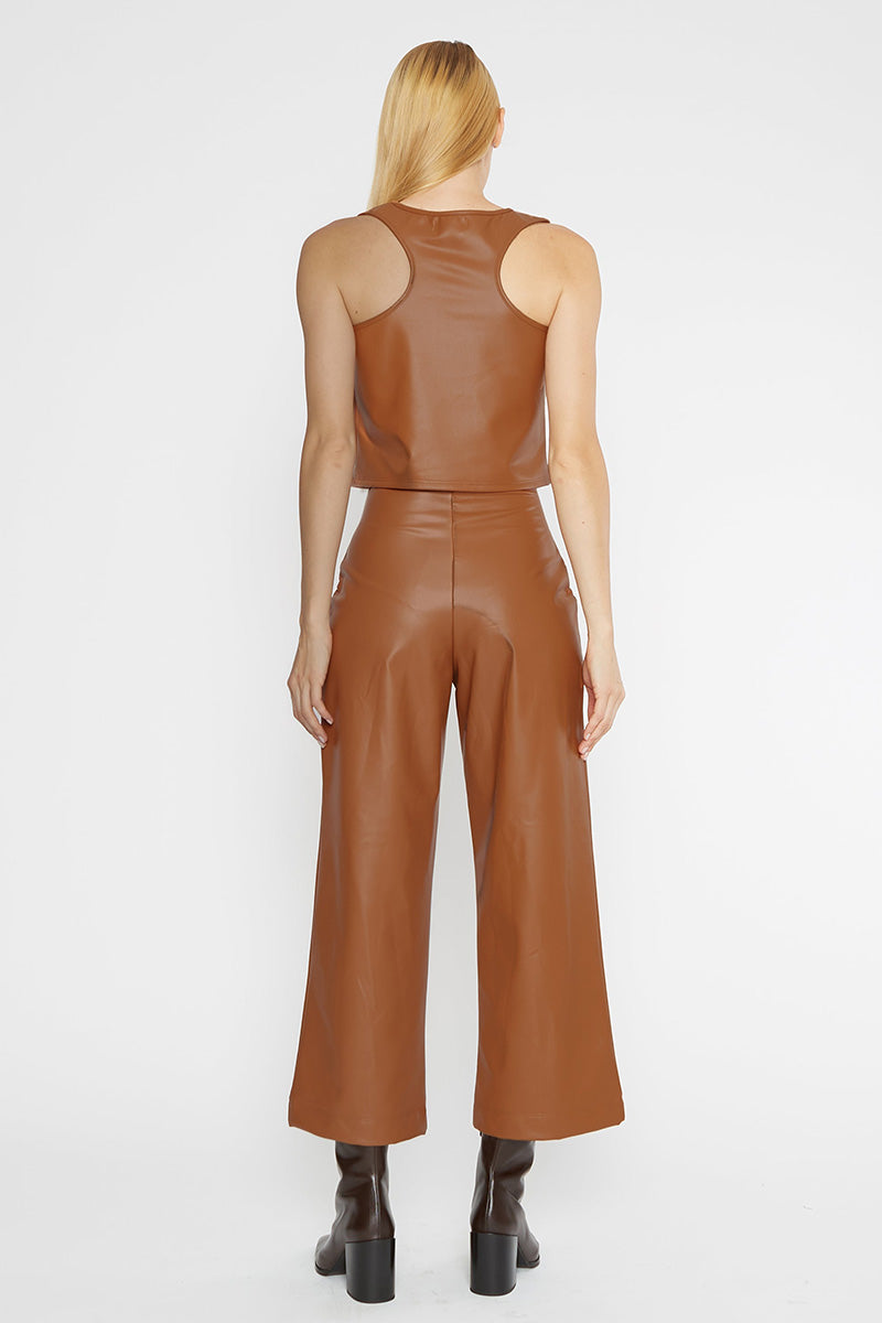 VEGAN LEATHER STRAIGHT LEG CROPPED PANT