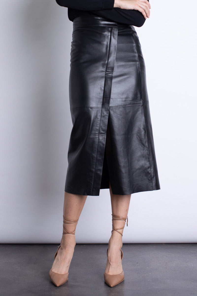 ROMINA LEATHER MIDI SKIRT