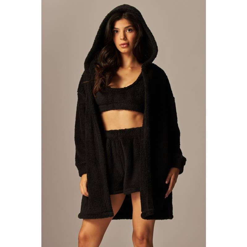 3PC CARDIGAN PAJAMA SET - BLACK