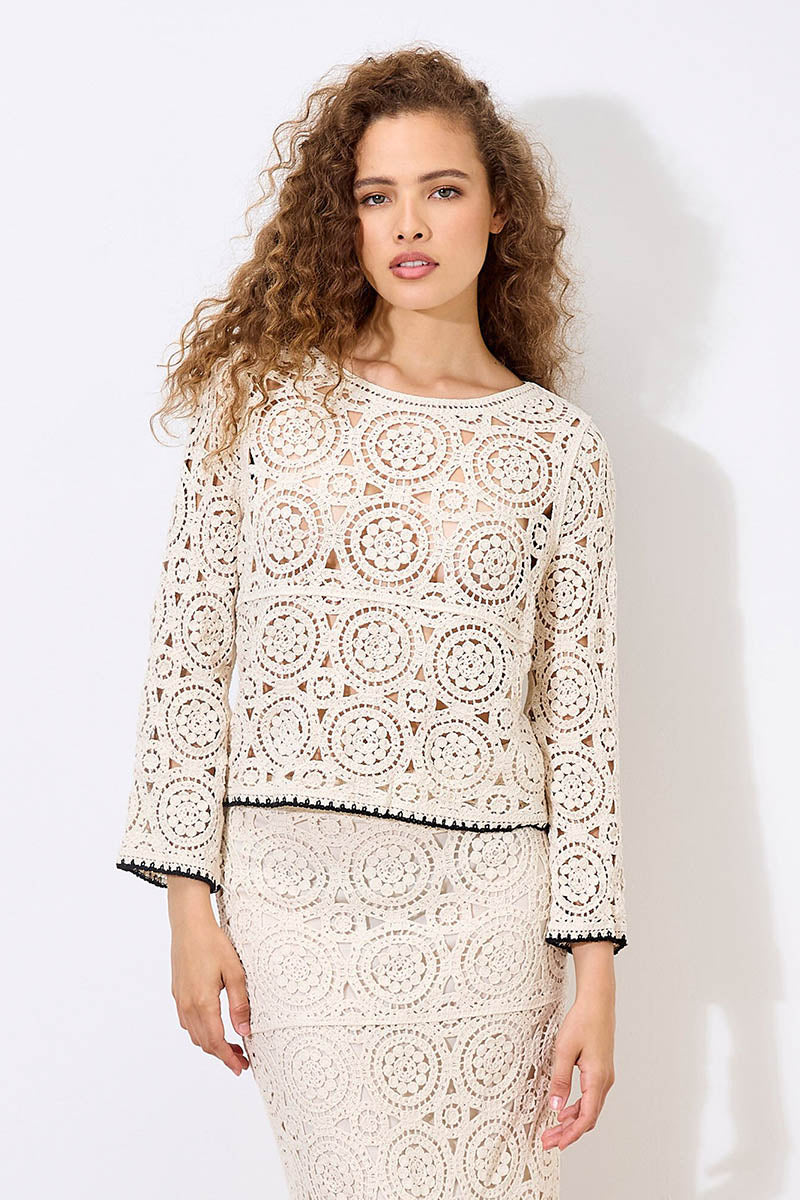 CIRCLES BELL SLV CROCHET TOP