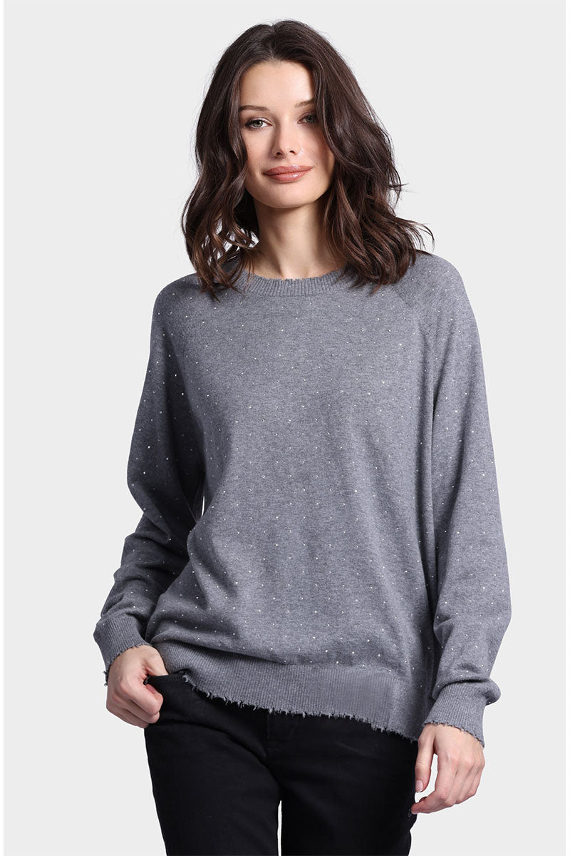 COTTON CASHMERE FRAYED EDGE CREW