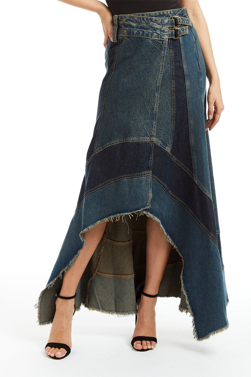 PATCHED WIDE BAND GRUNGE SKIRT