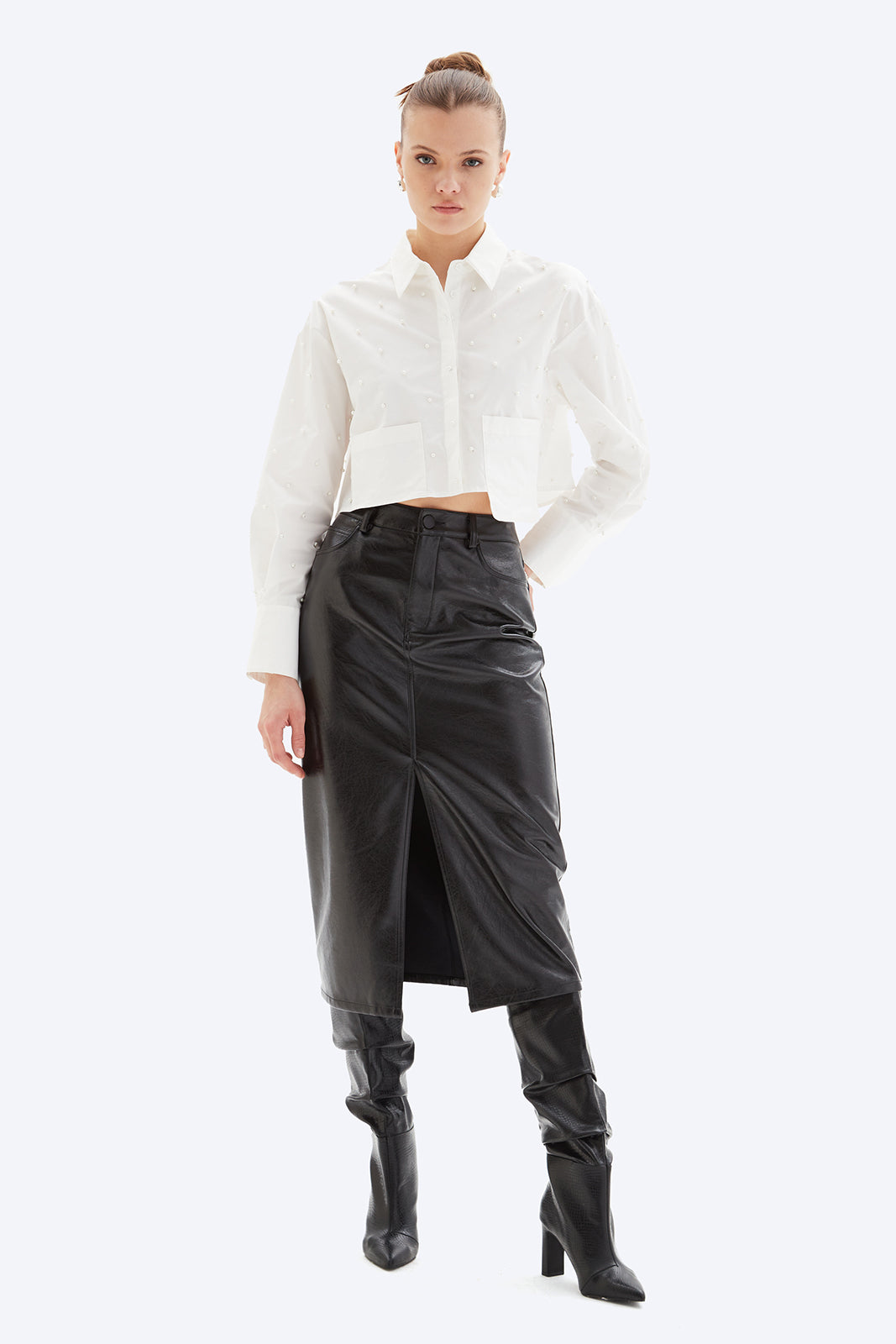 ABBY 5-POCKET SLIT MIDI SKIRT