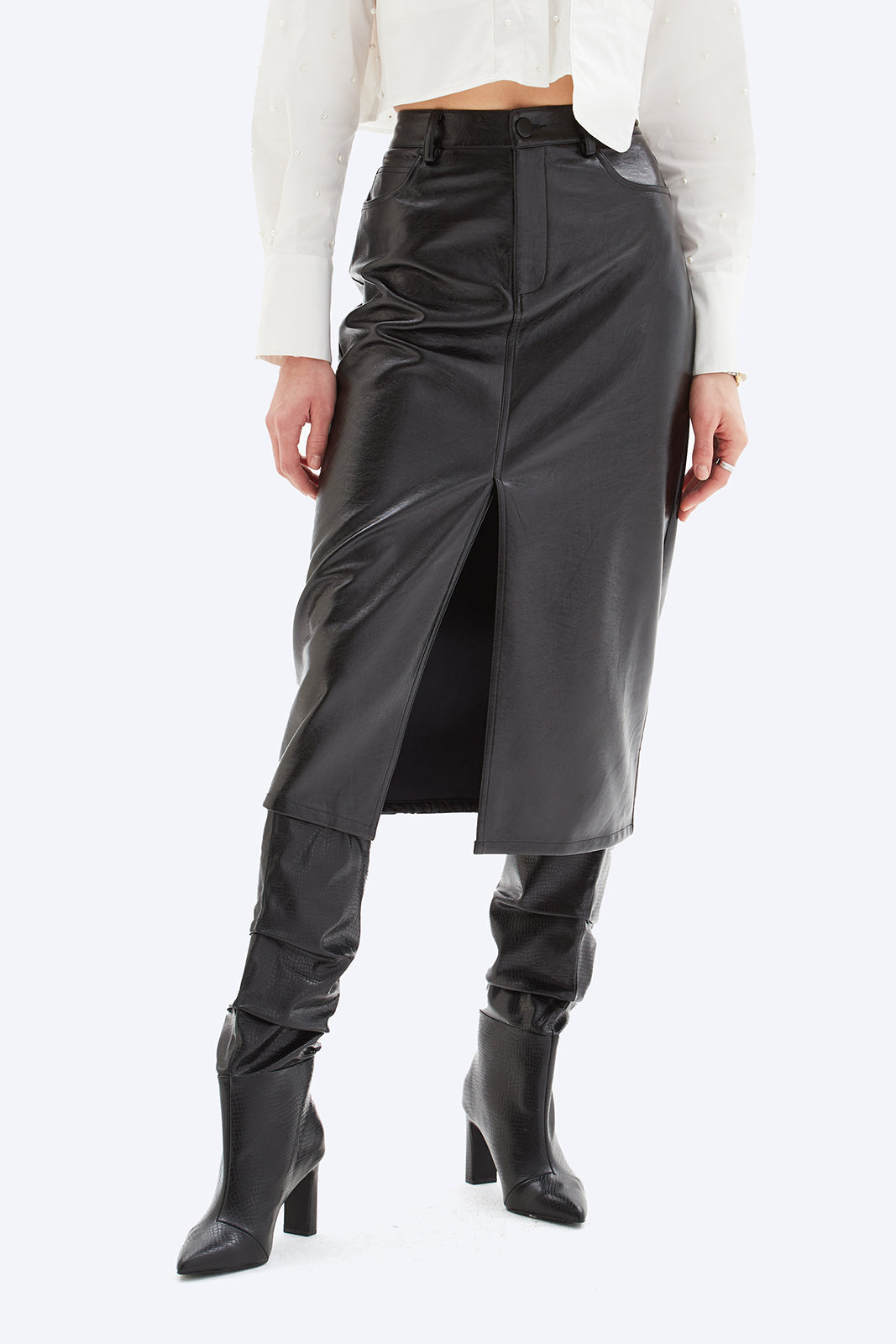 ABBY 5-POCKET SLIT MIDI SKIRT