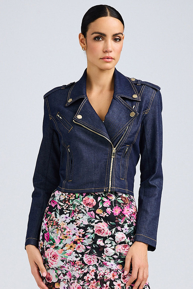 COSITA SHEEN DENIM MOTO JACKET