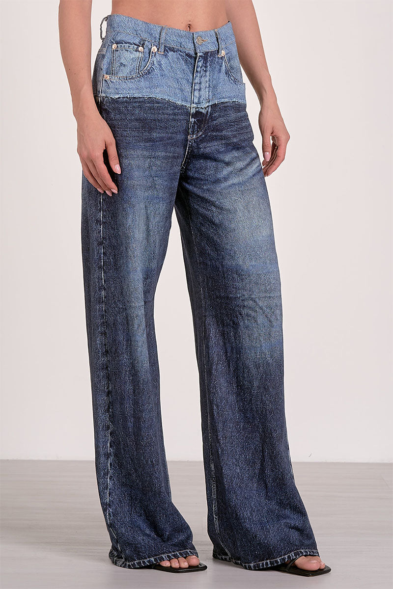 TWO-TONE WIDE LEG JEANS