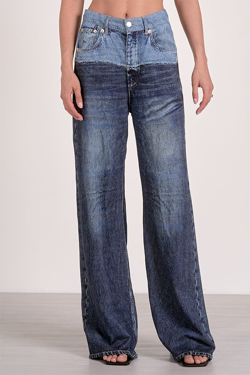 TWO-TONE WIDE LEG JEANS