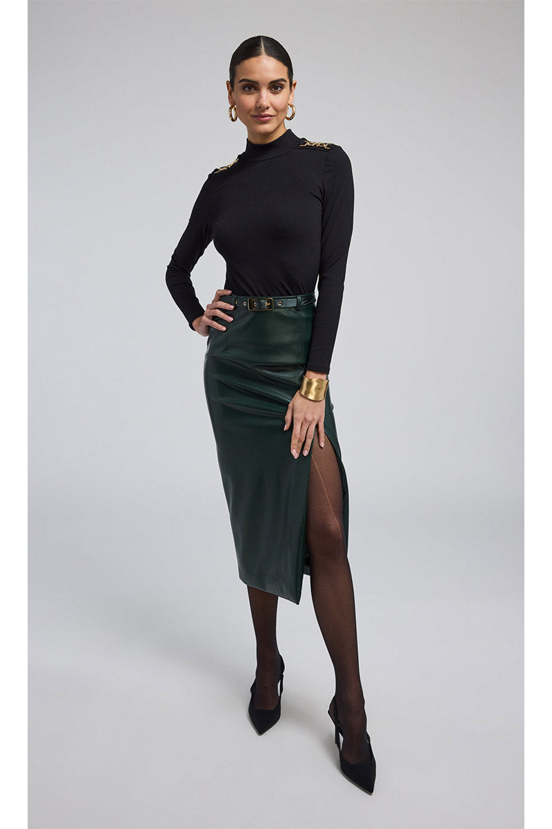 KIVA LEATHER MIDI SKIRT