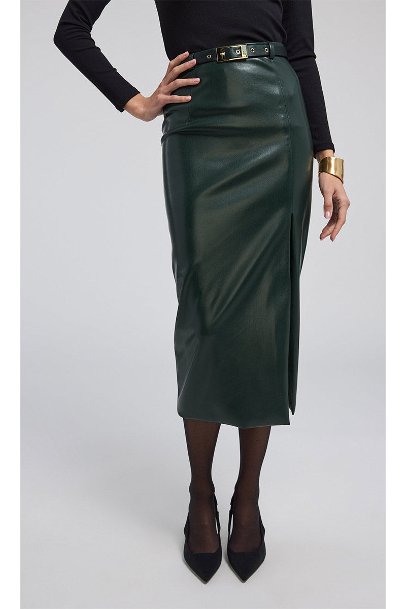 KIVA LEATHER MIDI SKIRT