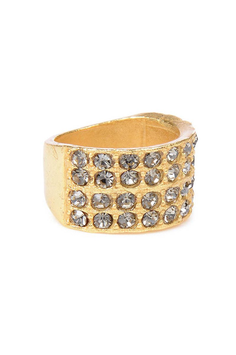 GOLD FINISH 4 ROW CRYSTAL RING