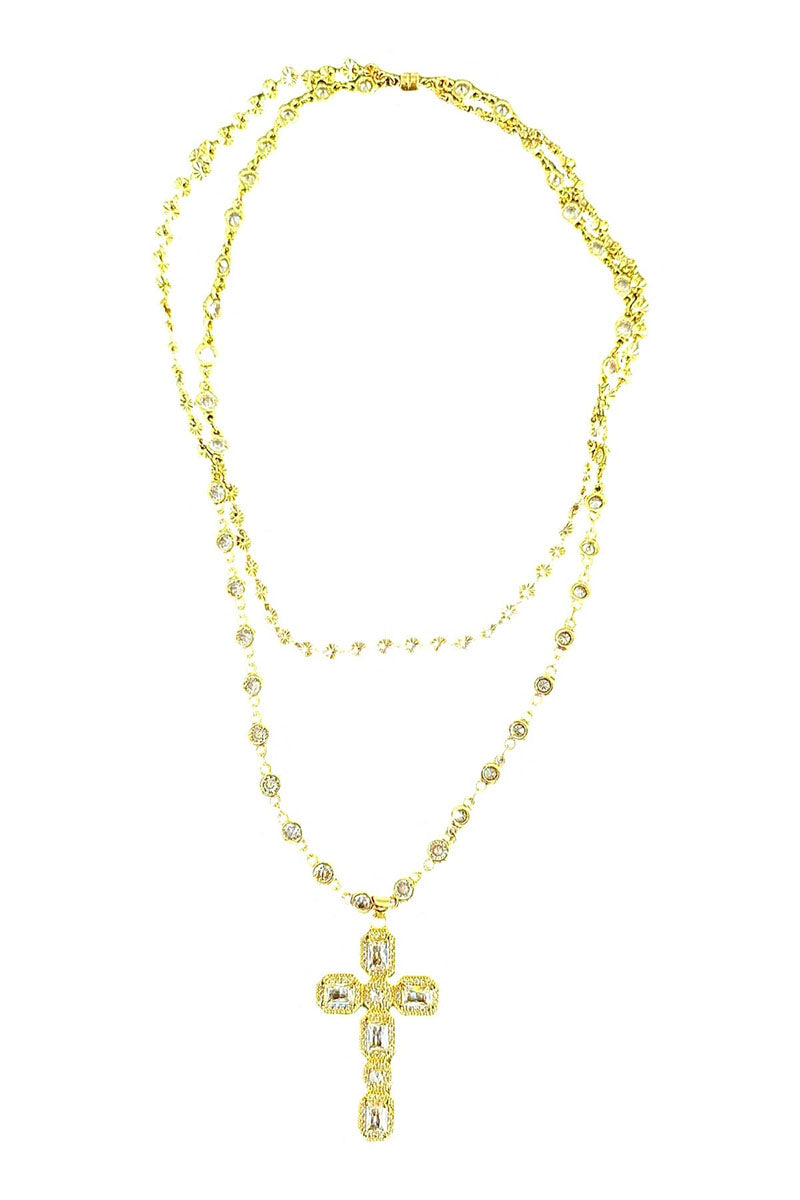 CZ CROSS 2-LAYER NECKLACE