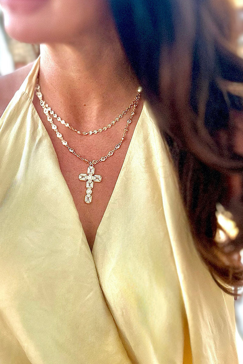 CZ CROSS 2-LAYER NECKLACE