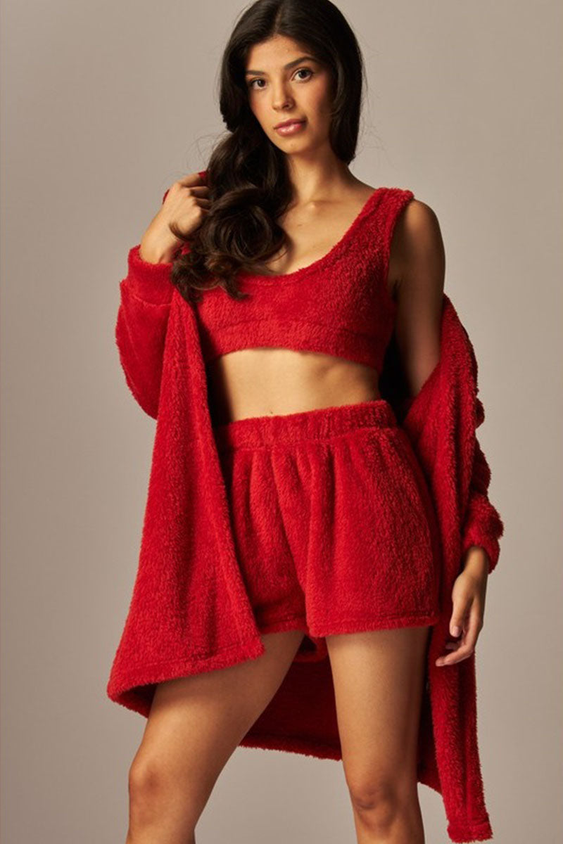 3PC CARDIGAN PAJAMA SET - CLASSIC RED