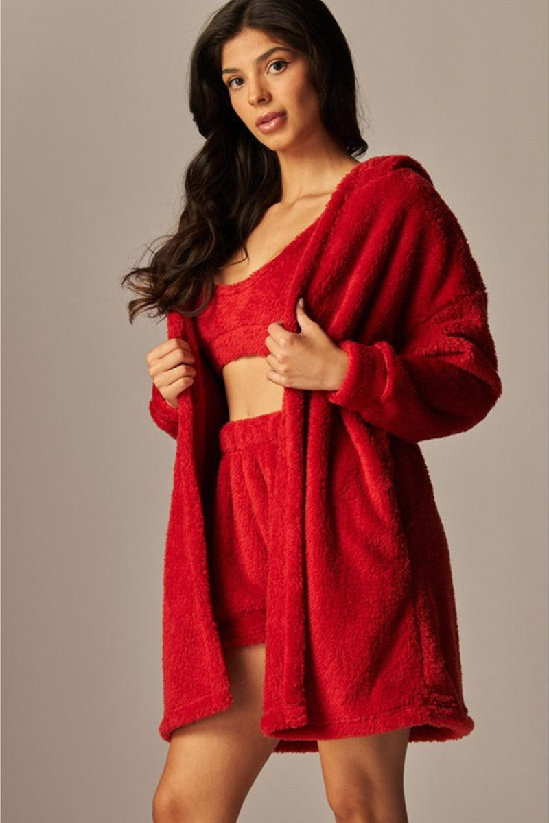 3PC CARDIGAN PAJAMA SET - CLASSIC RED