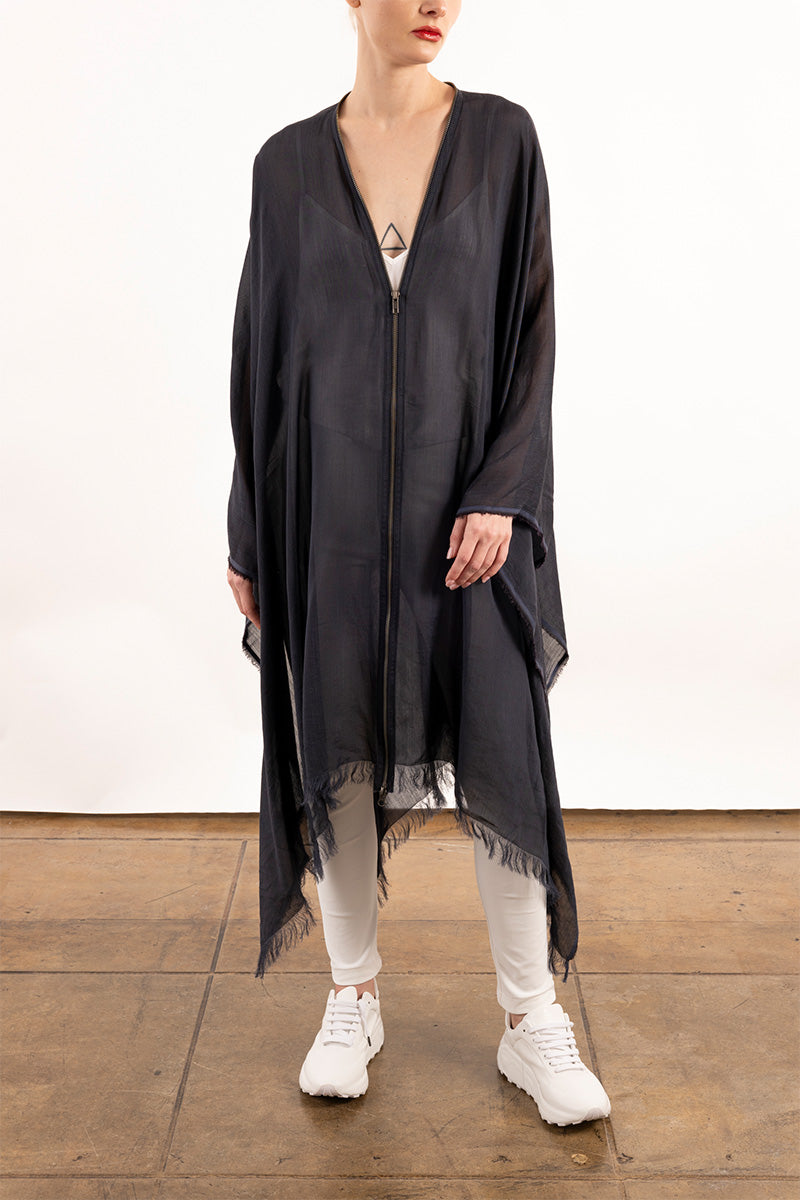 SHEER RAMIE ZIP UP PONCHO