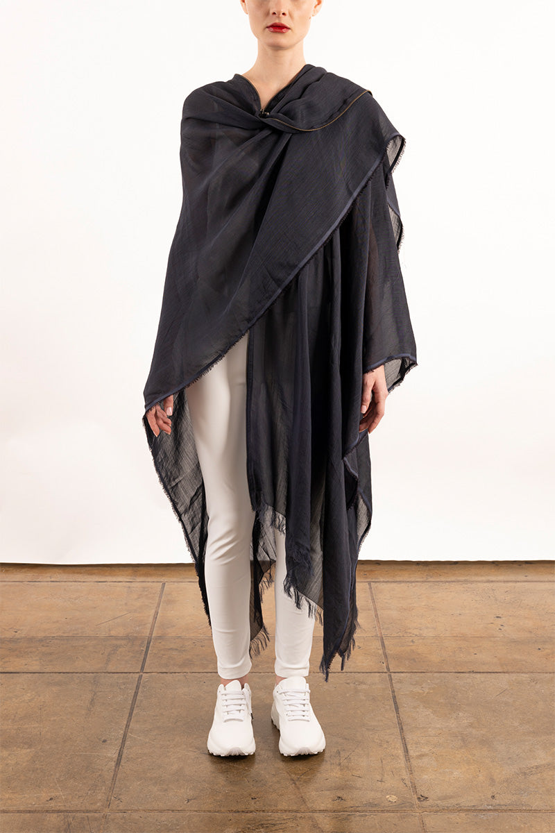 SHEER RAMIE ZIP UP PONCHO