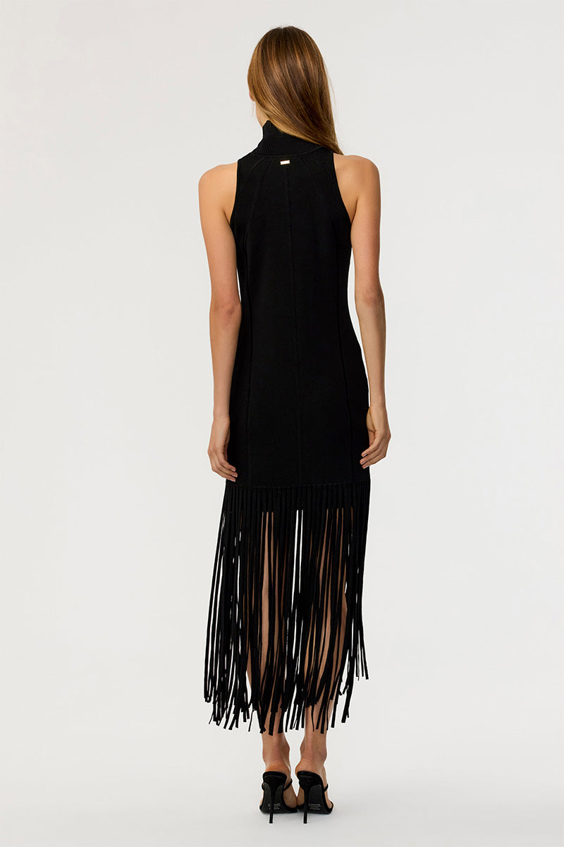 LESLIE MOCK NECK FRINGE DRESS