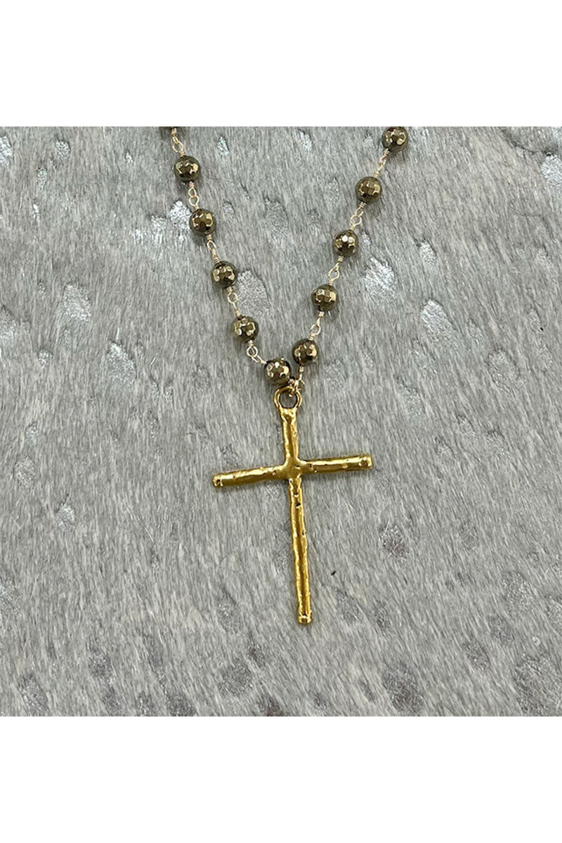 17" PYRITE NECKLACE W/ CROSS