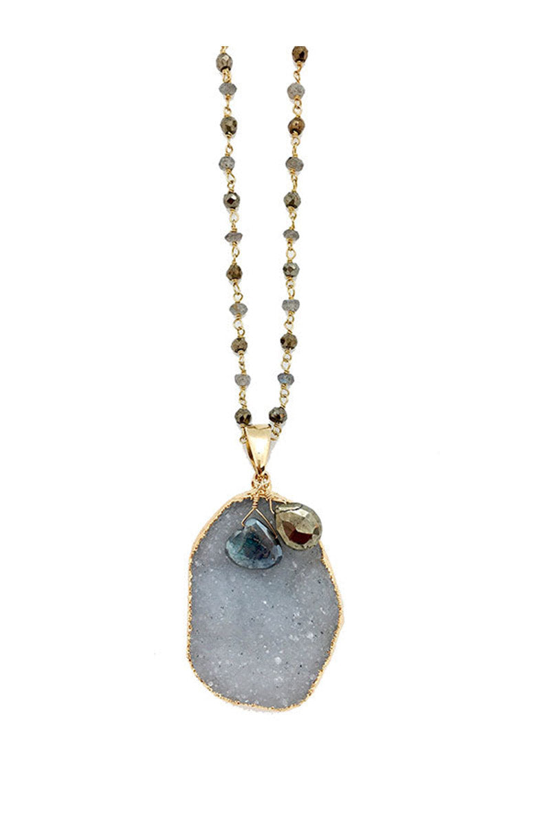 DRUZY LAB IN PYRITE NECKLACE