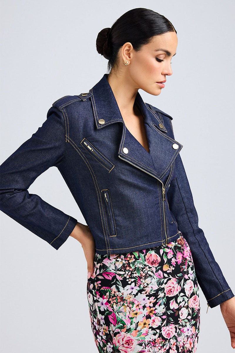 COSITA SHEEN DENIM MOTO JACKET