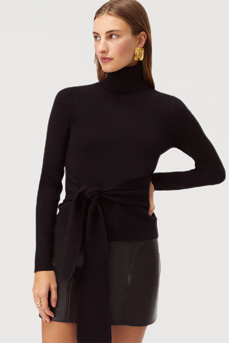 BRIELLE LS TIE FRONT TURTLENECK TOP