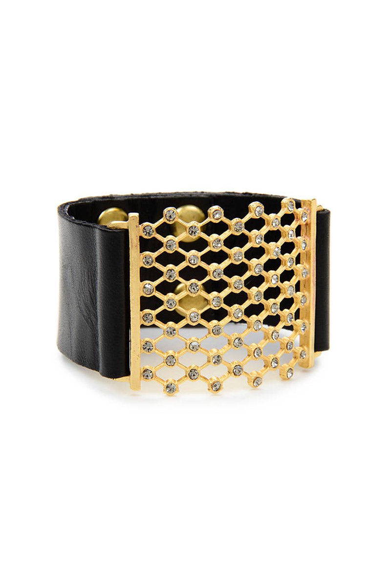 MESH LEATHER BRACELET IN GOLD