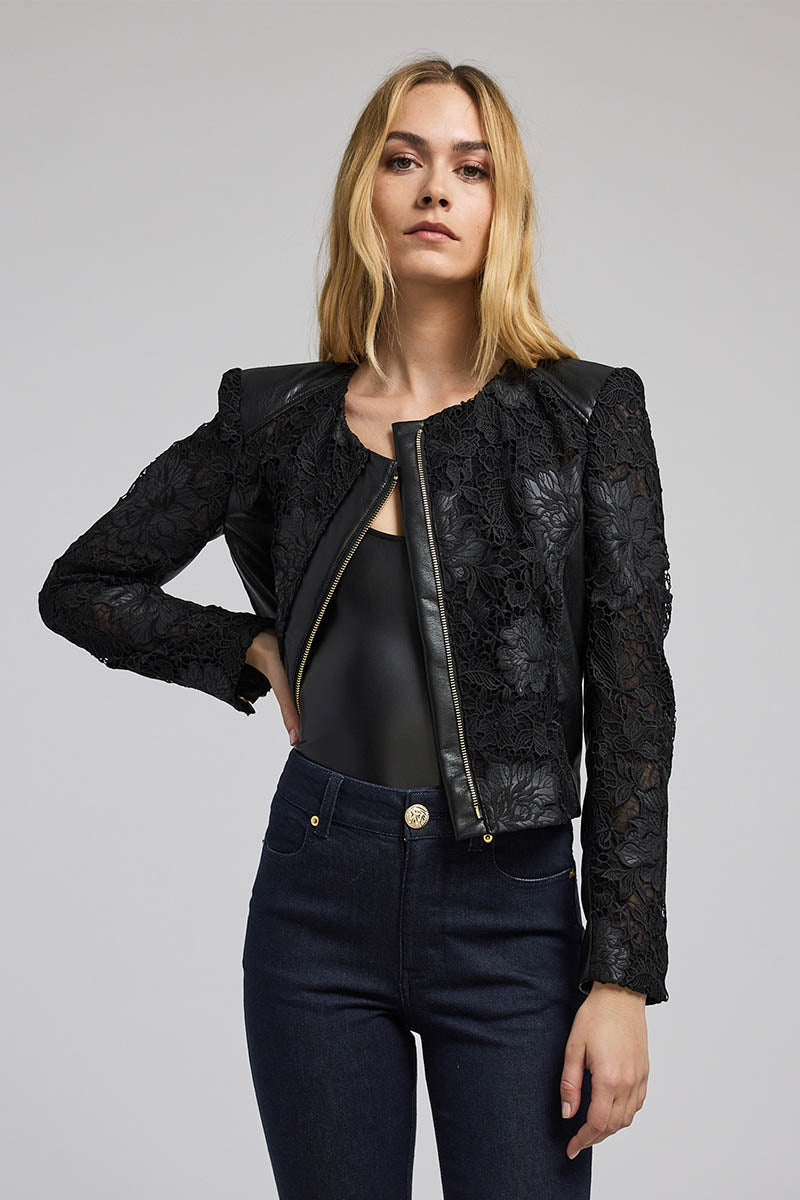 DALMA VEGAN LEATHER GUIPURE JACKET