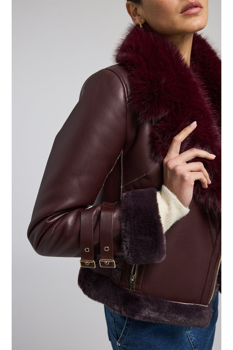 DION FAUX FUR SHEARLING MOTO JACKET