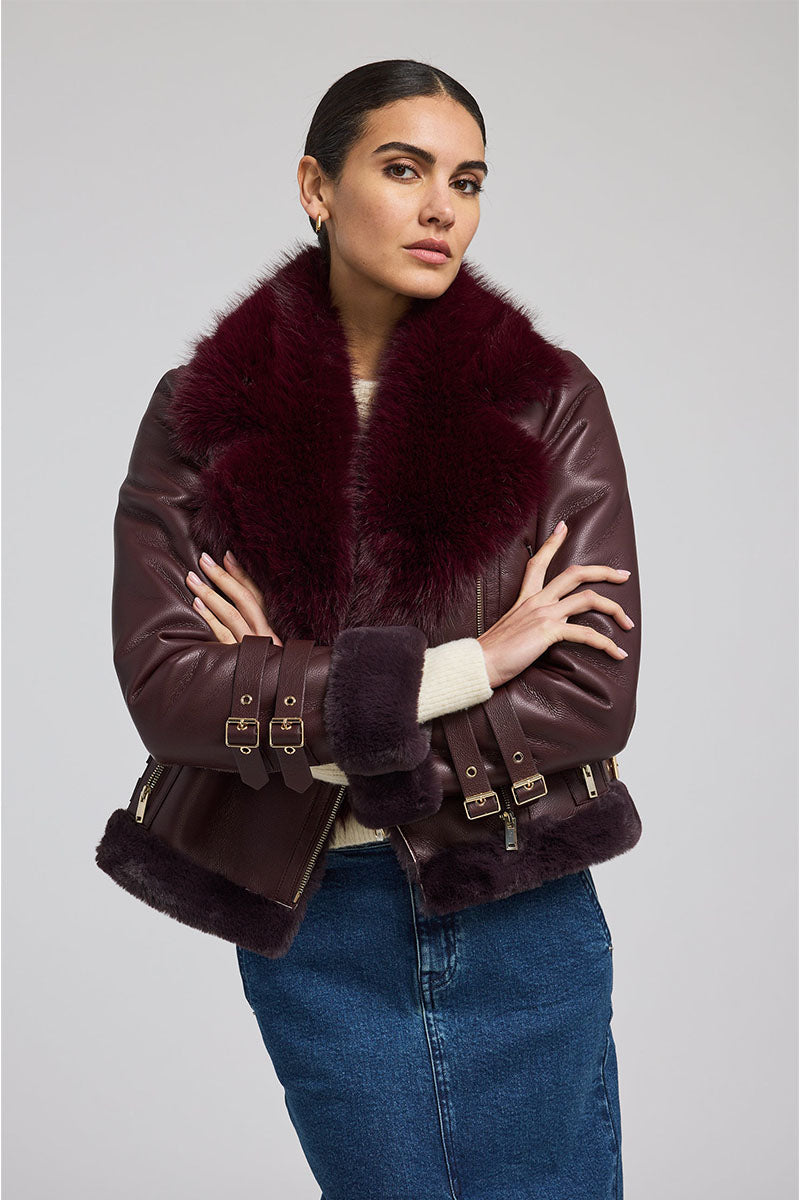 DION FAUX FUR SHEARLING MOTO JACKET