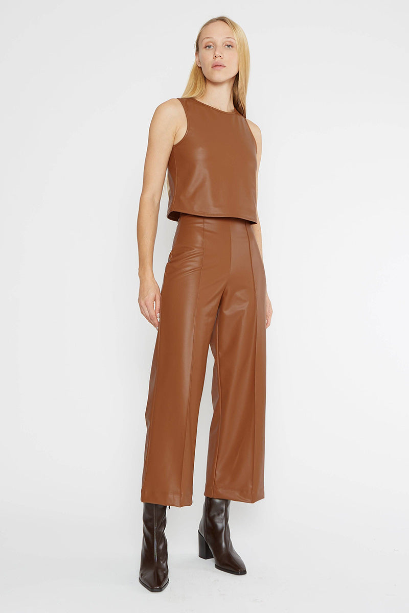 VEGAN LEATHER STRAIGHT LEG CROPPED PANT