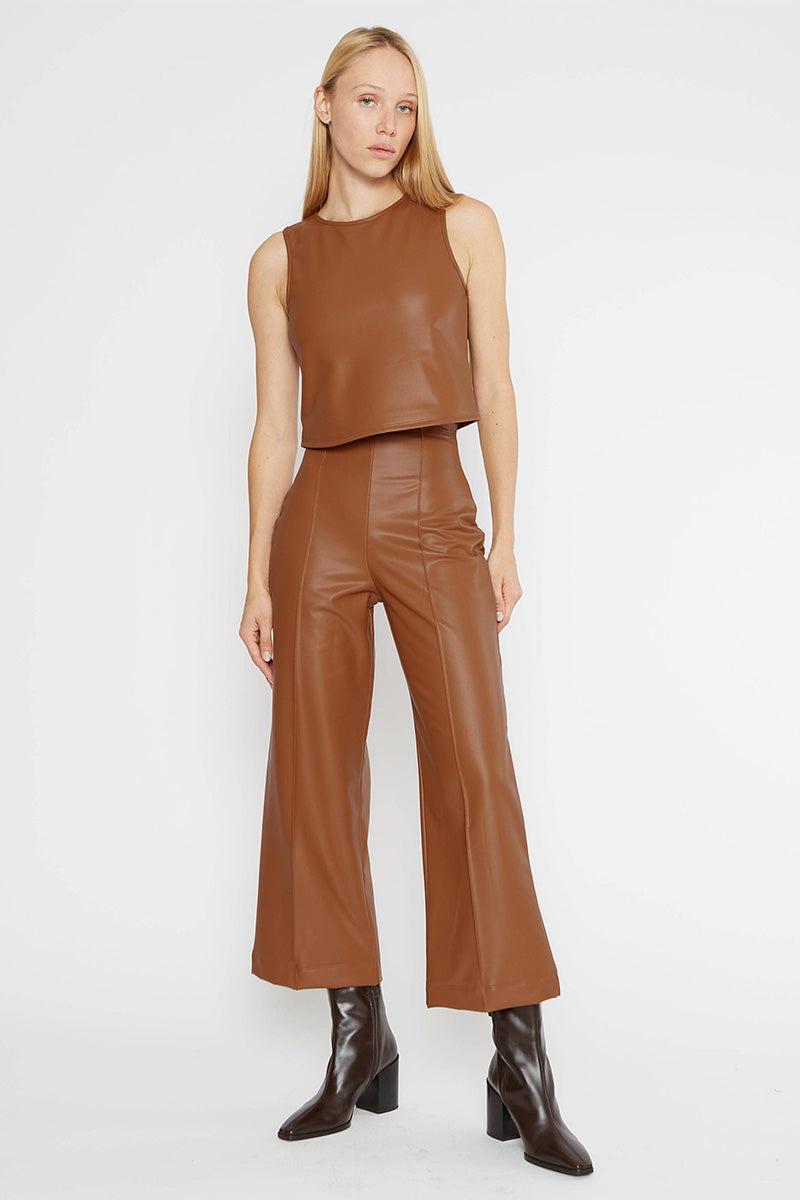 VEGAN LEATHER STRAIGHT LEG CROPPED PANT