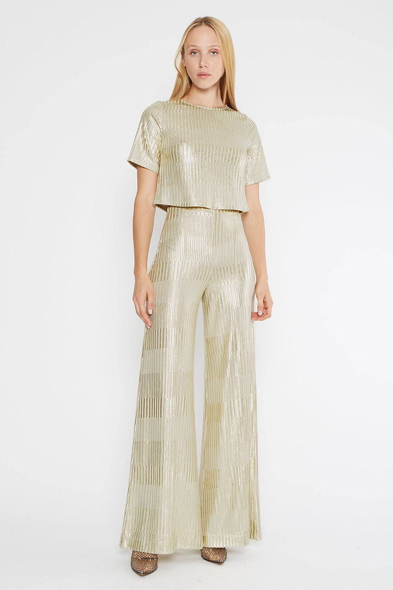 METALLIC WIDE LEG PANT