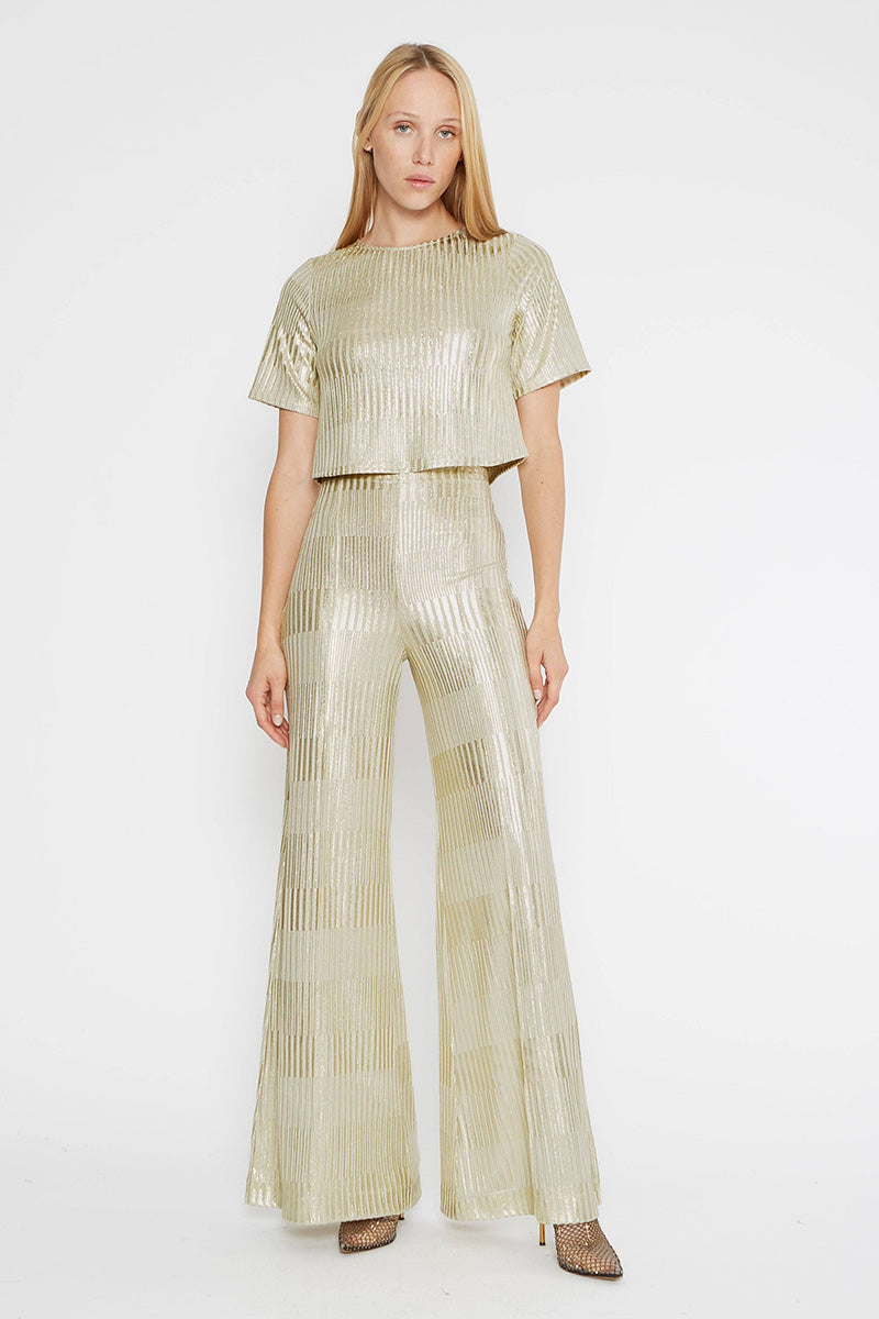 METALLIC WIDE LEG PANT