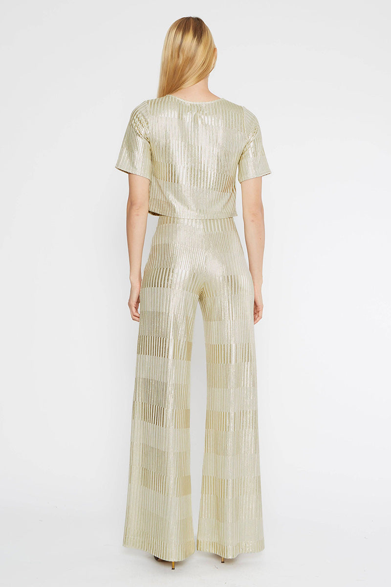 METALLIC WIDE LEG PANT