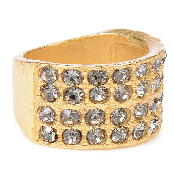 GOLD FINISH 4 ROW CRYSTAL RING