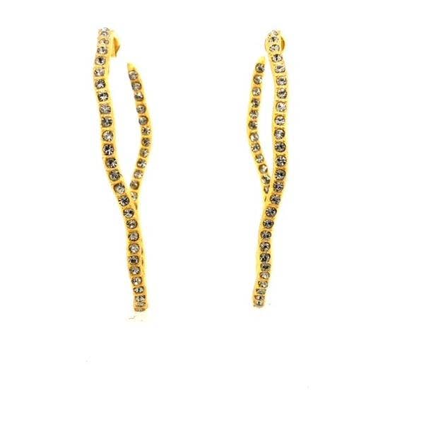 Oval Squiggle Crystal Hoop Earrings in Gold